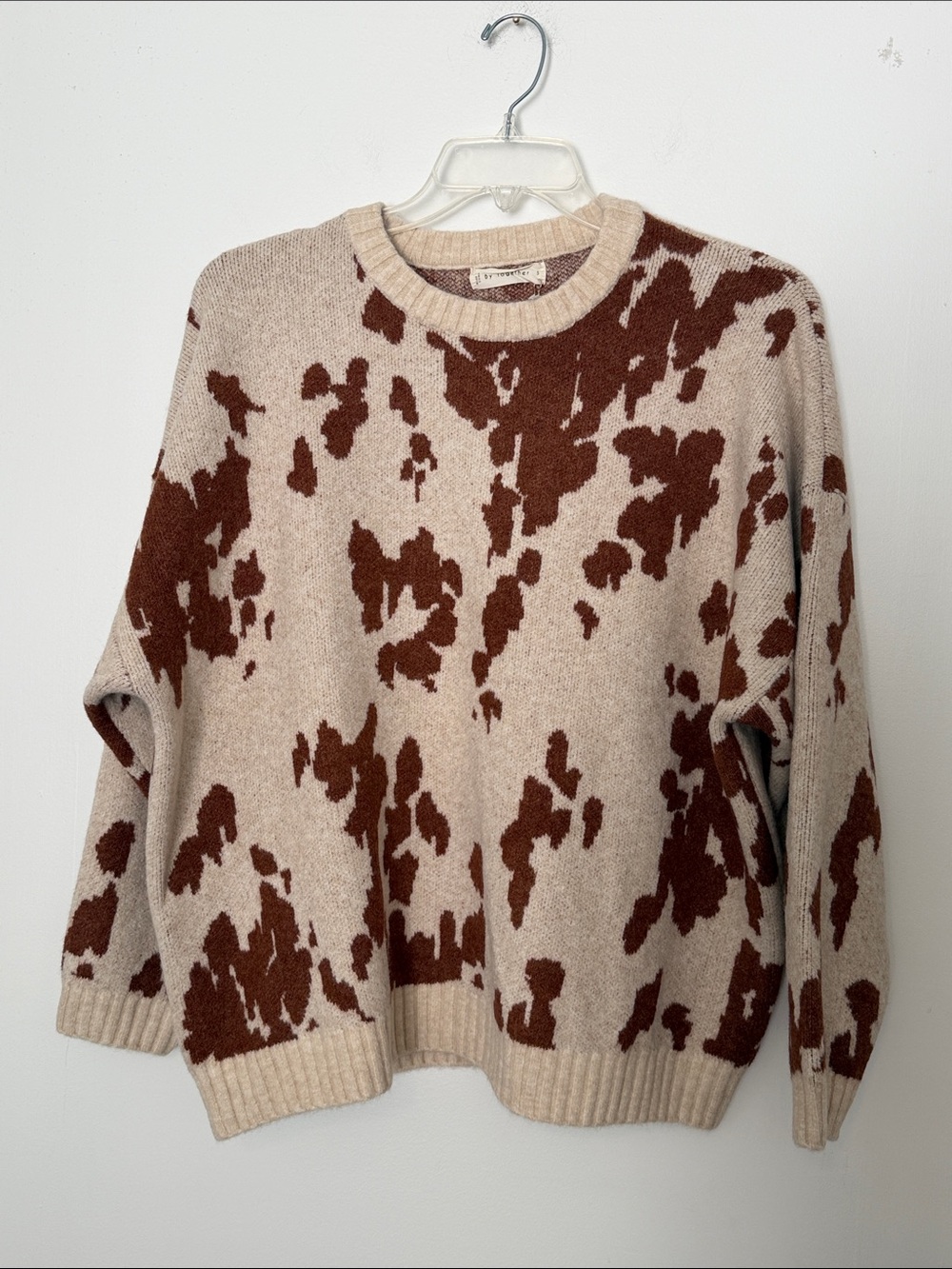 By Together Cream and Brown Abstract Crewneck Sweater